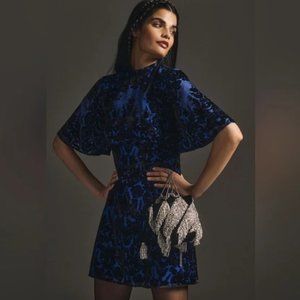 Anthropologie | Mock-Neck Velvet Mini Dress